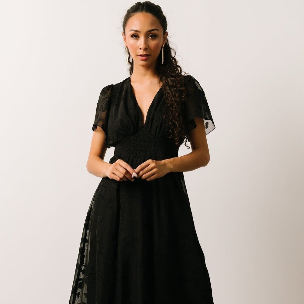 (BRAND NEW) June Smocked Midi Dress (Black)